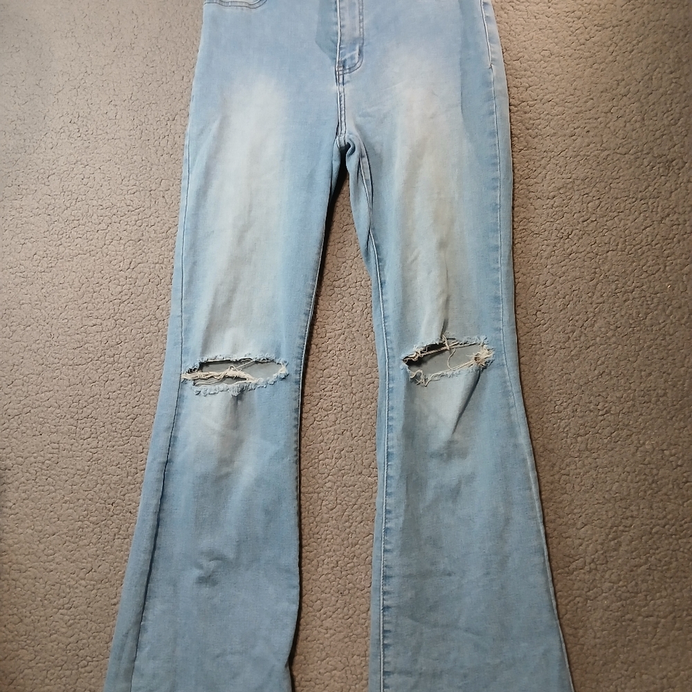 Vibe & Rant Girls Juniors Jeans Denim Size 13 W31 Blue Flare Distressed